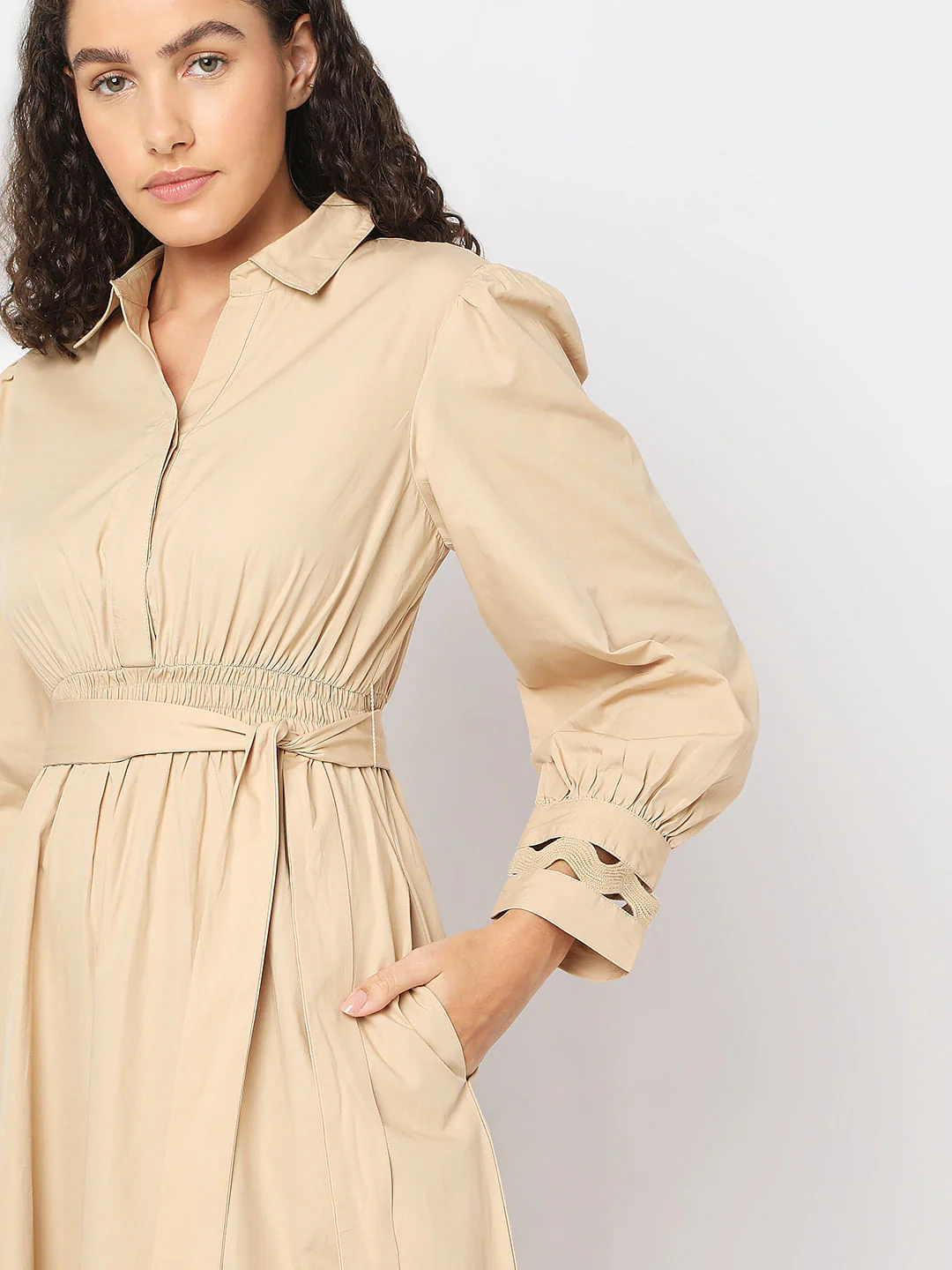 Beige Midi Shirt Dress - Image 5