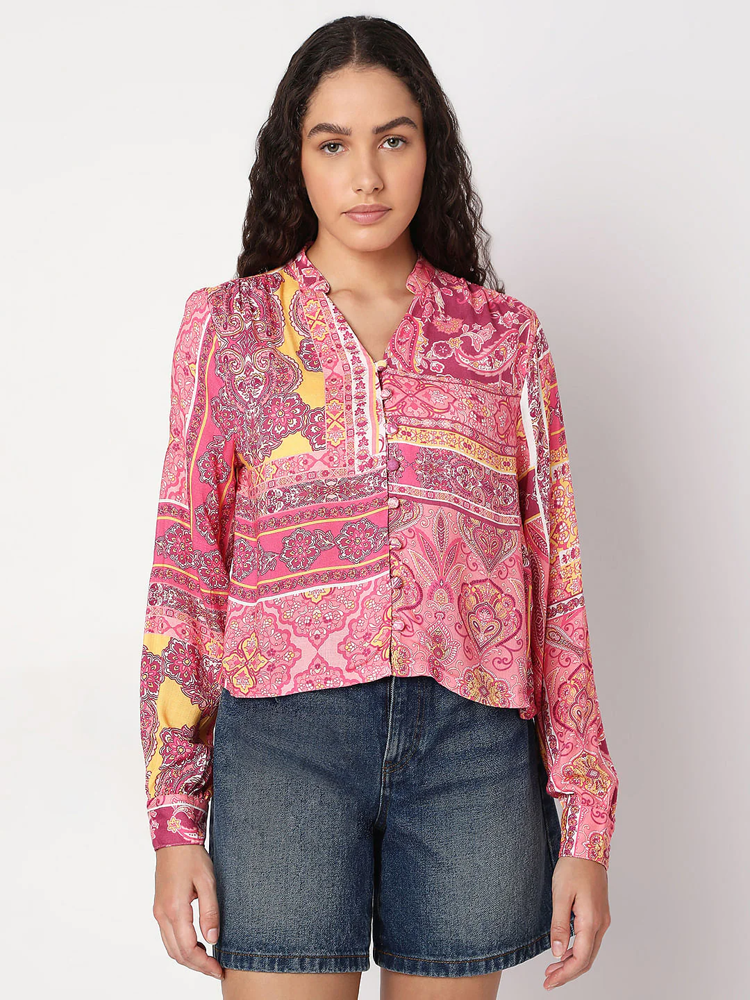 Pink Printed V-Neck Top - Image 2