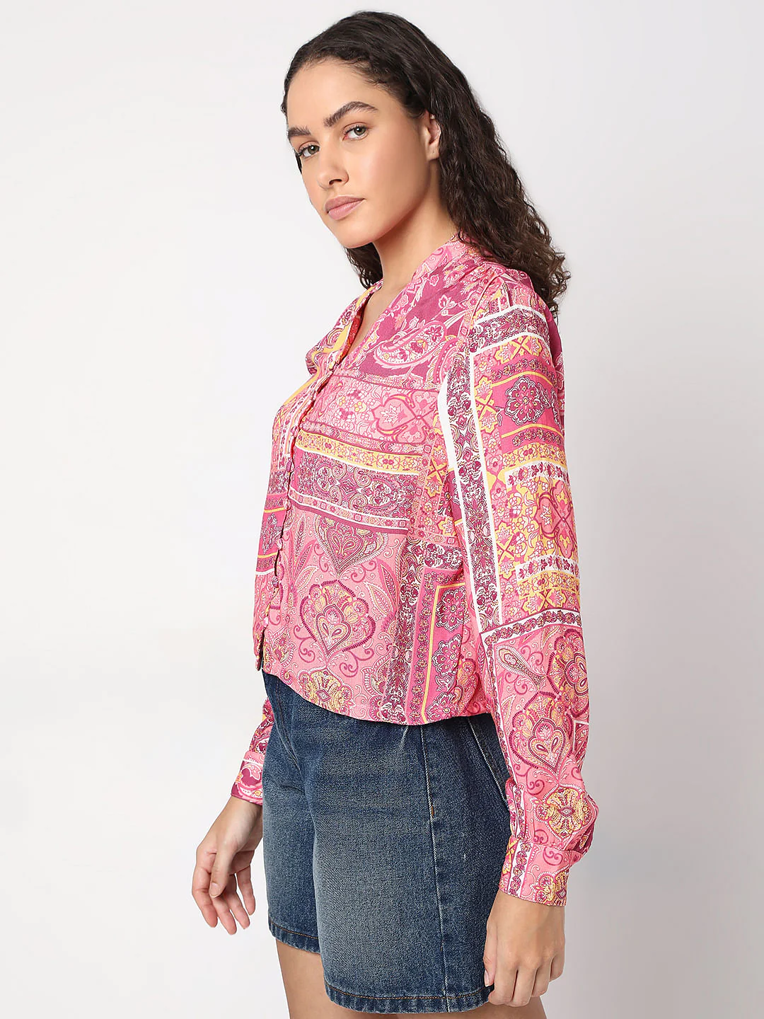 Pink Printed V-Neck Top - Image 3