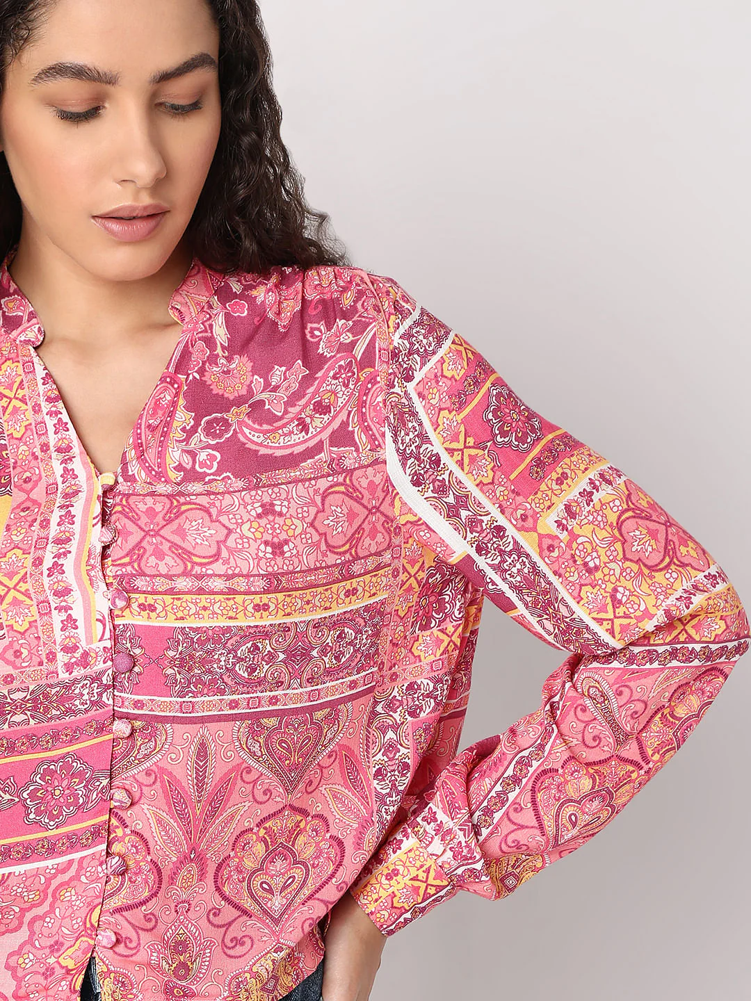 Pink Printed V-Neck Top - Image 6