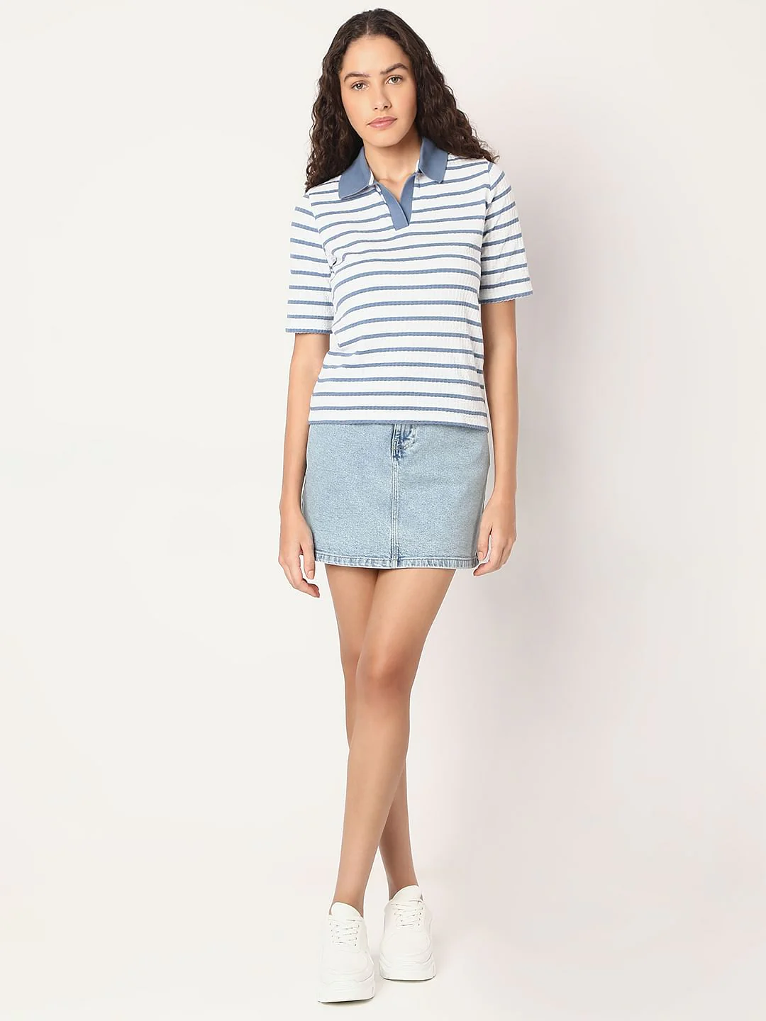 Blue Striped Rib-Knit T-Shirt - Image 5