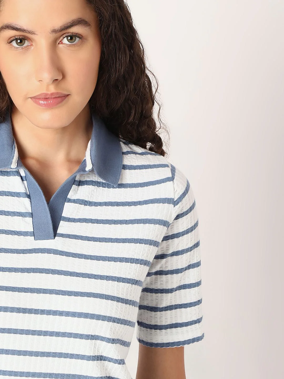 Blue Striped Rib-Knit T-Shirt - Image 6