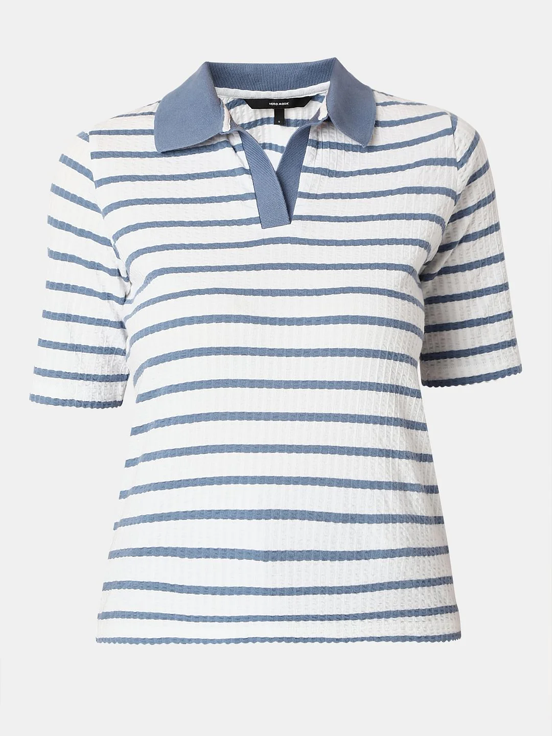Blue Striped Rib-Knit T-Shirt - Image 7