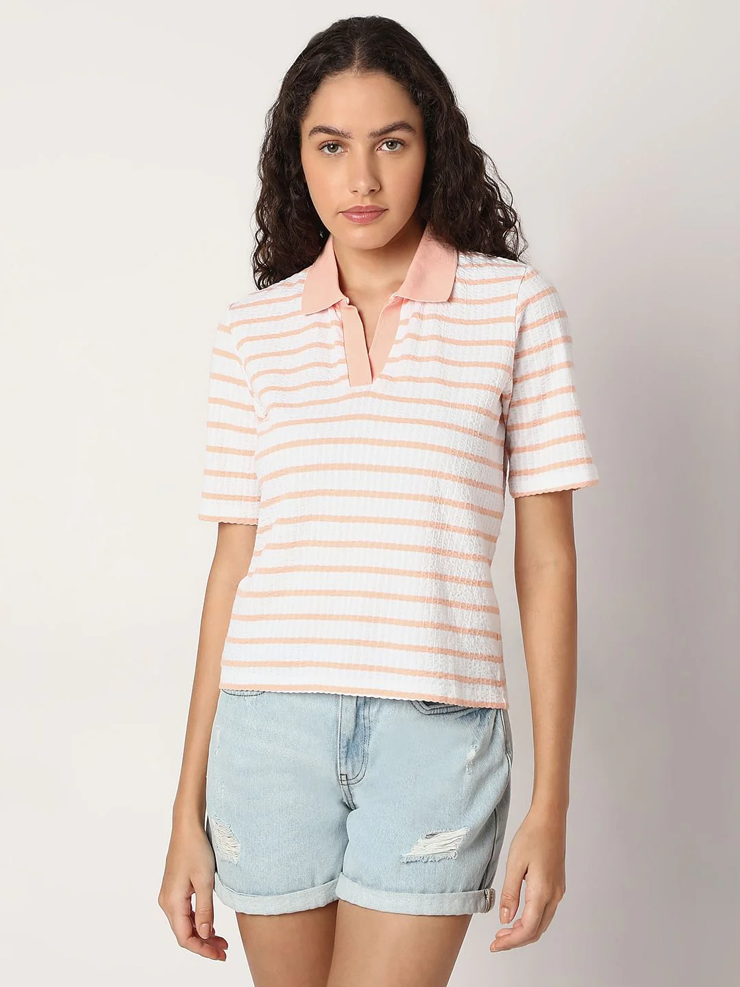 Pink Striped Rib-Knit T-Shirt - Image 2