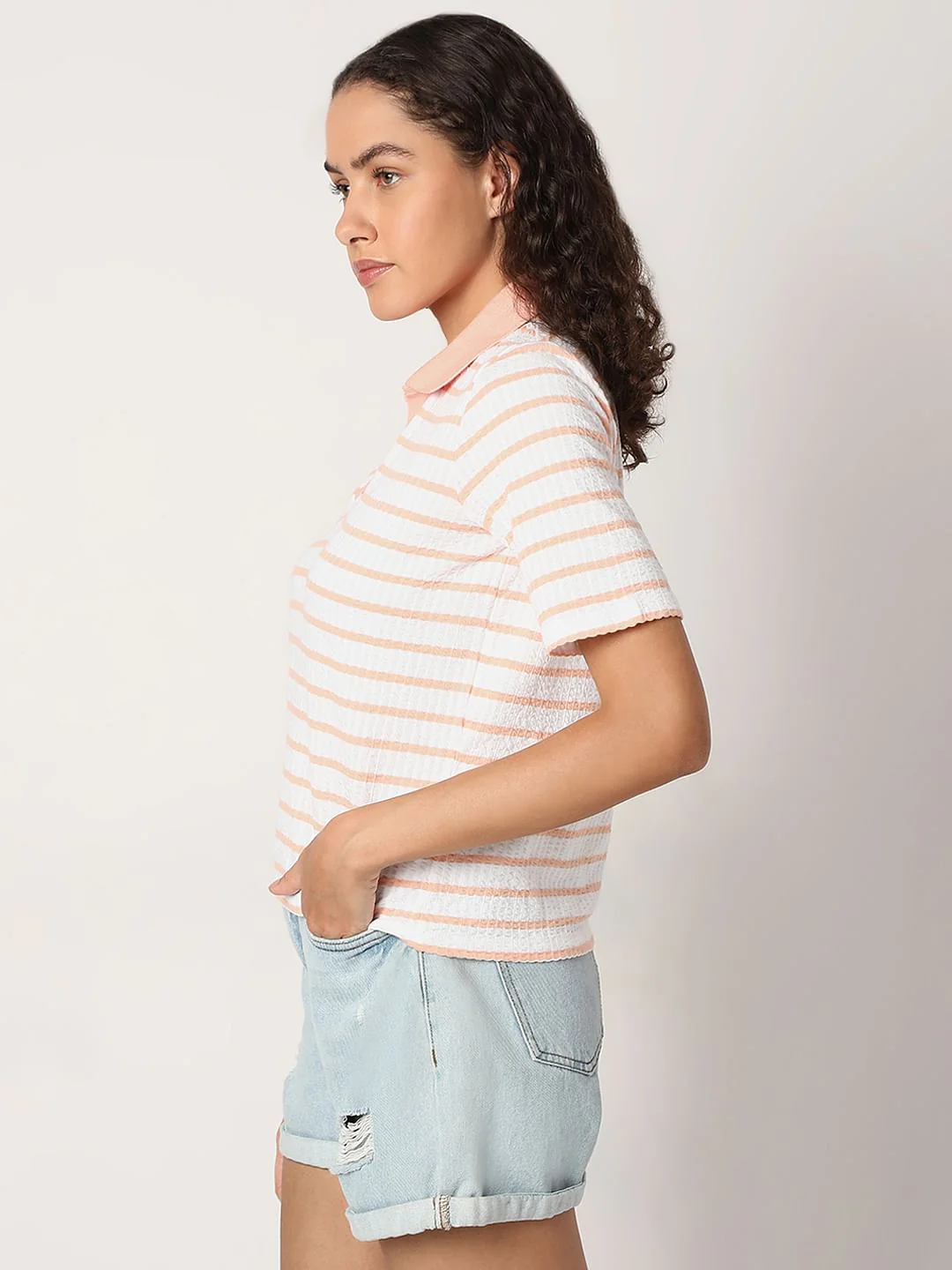 Pink Striped Rib-Knit T-Shirt - Image 3