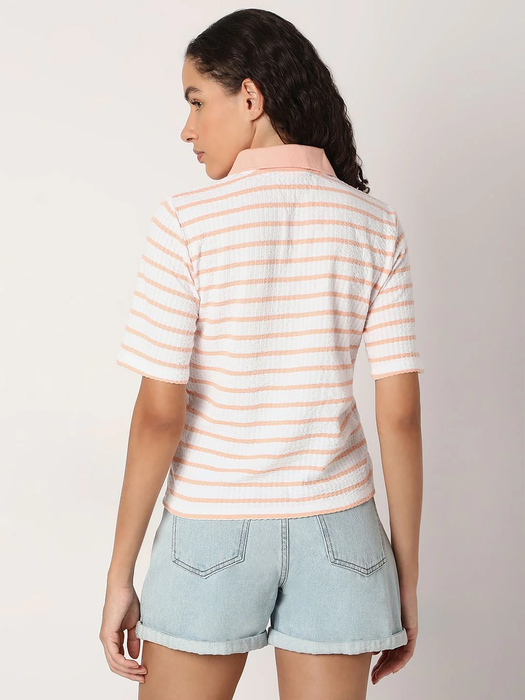 Pink Striped Rib-Knit T-Shirt - Image 4