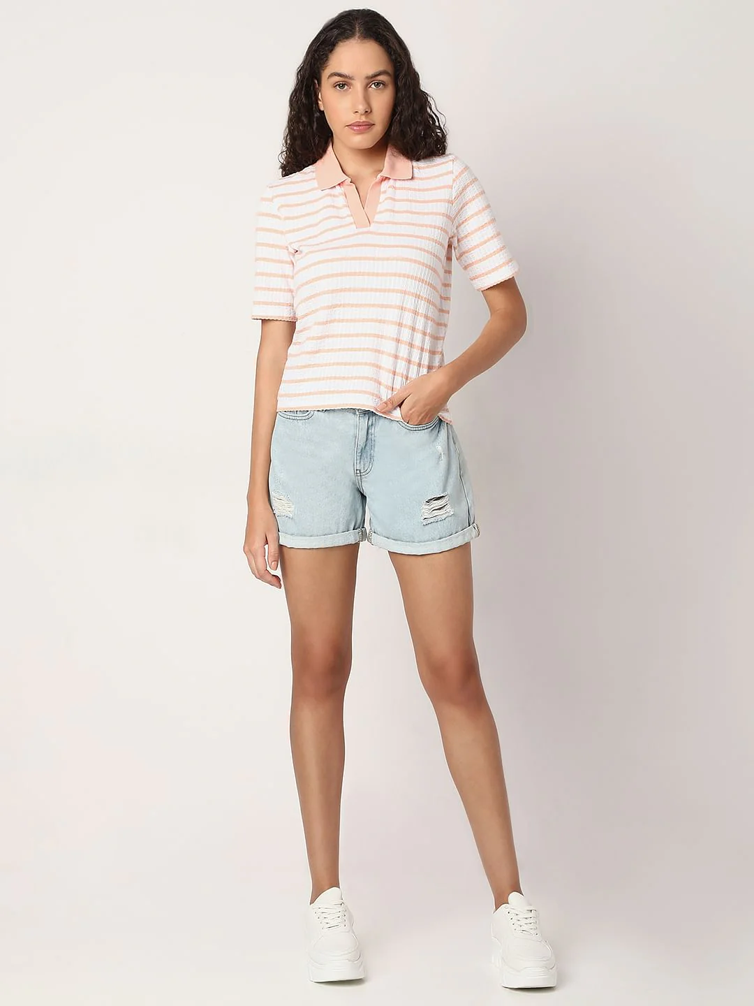 Pink Striped Rib-Knit T-Shirt - Image 5