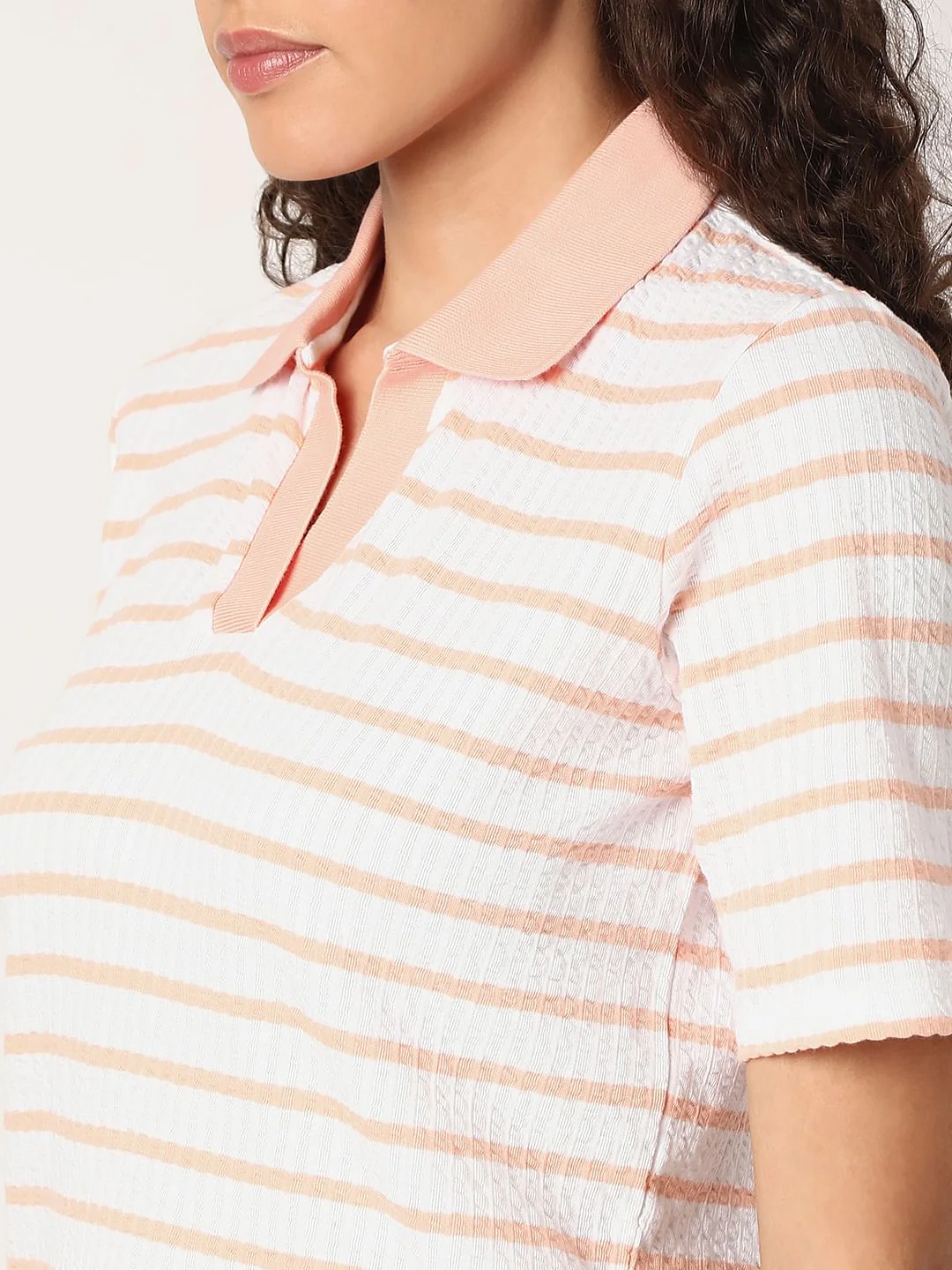 Pink Striped Rib-Knit T-Shirt - Image 8