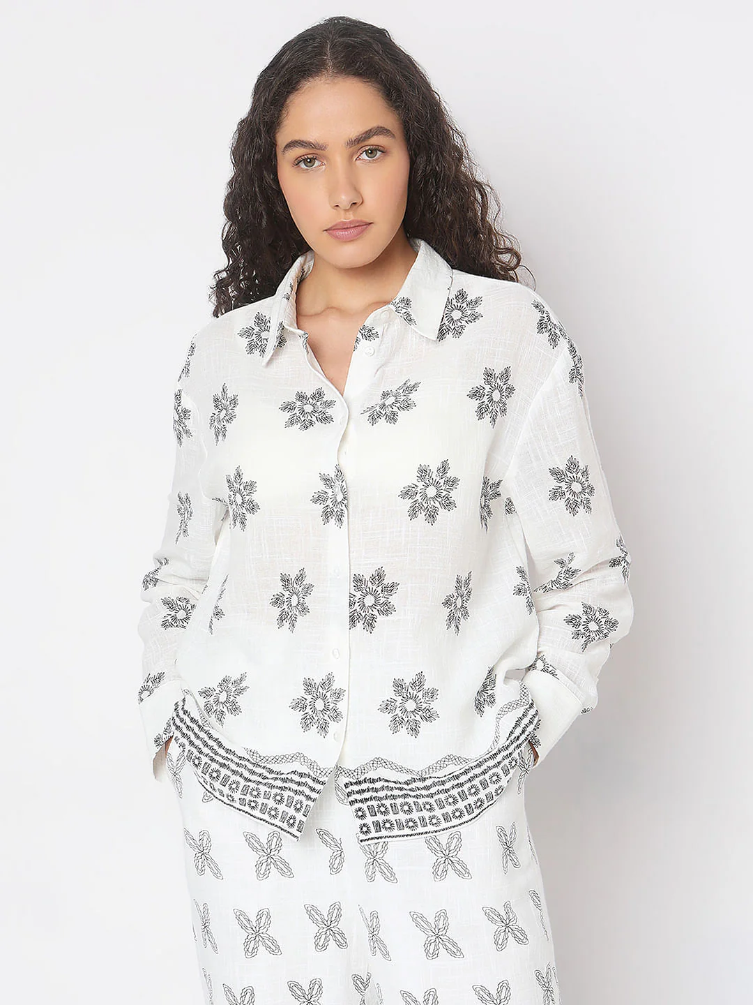 White Printed Cotton Shirt - Image 2
