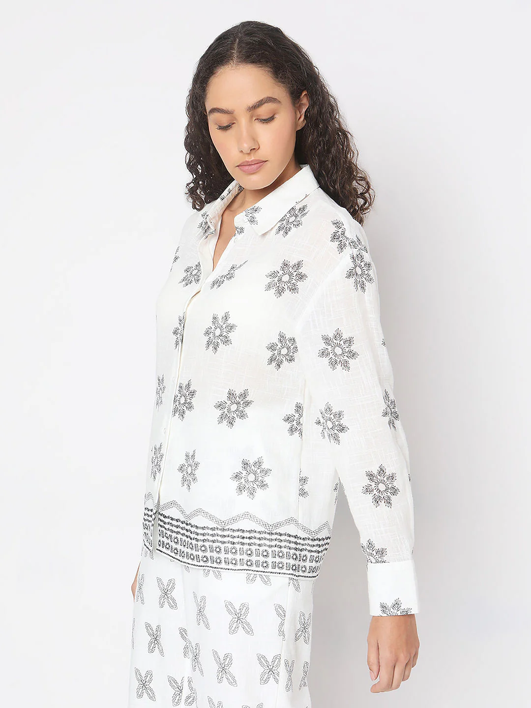 White Printed Cotton Shirt - Image 3