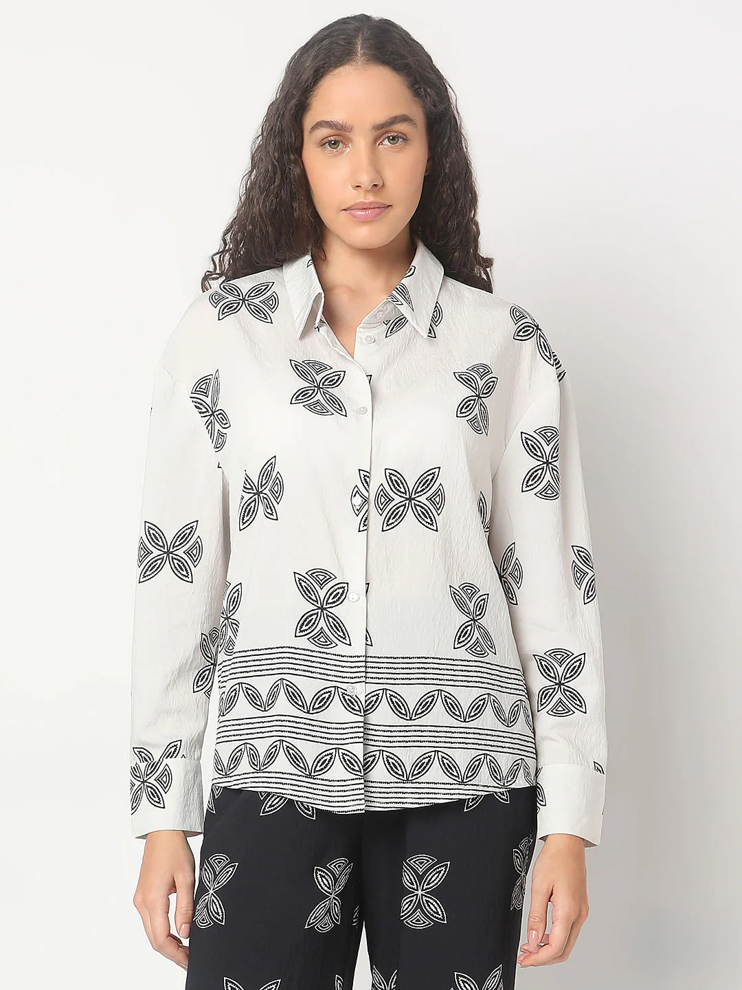 Ecru Abstract Print Co-Ord Set Shirt - Image 2