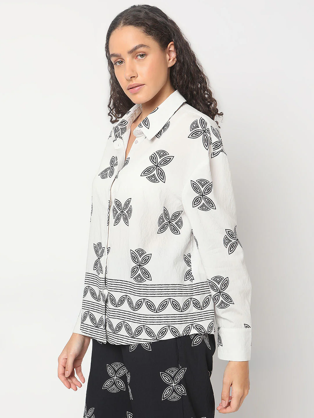 Ecru Abstract Print Co-Ord Set Shirt - Image 3