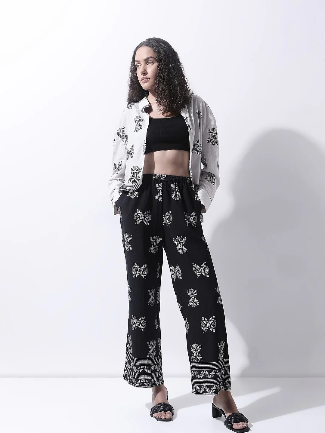 Black Abstract Print Co-Ord Set Pants