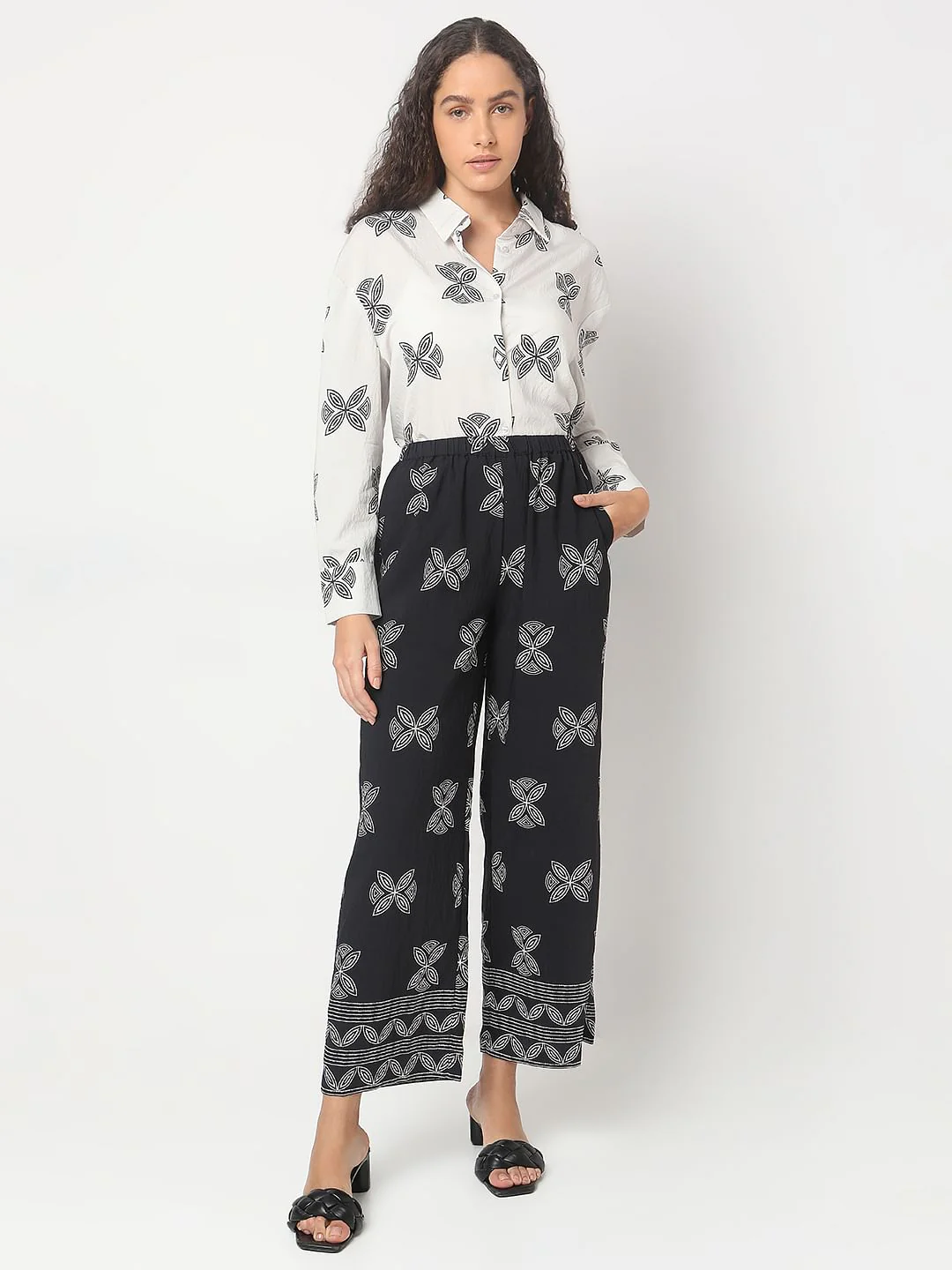 Black Abstract Print Co-Ord Set Pants - Image 5