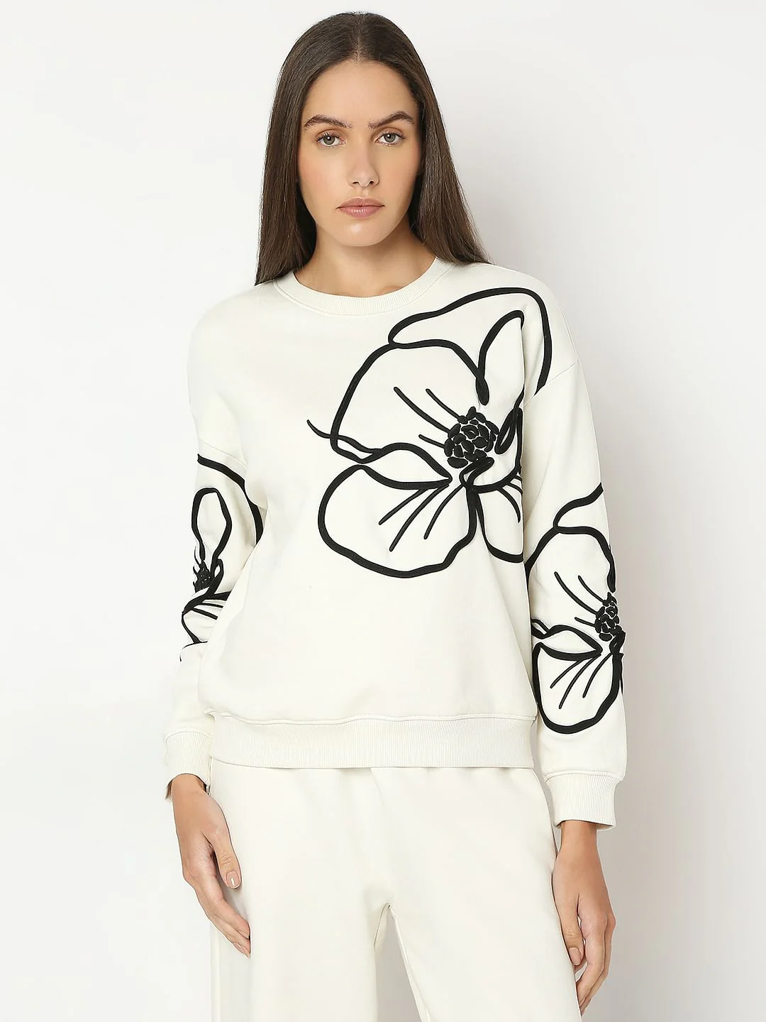 White Flower Embroidery Sweatshirt - Image 2