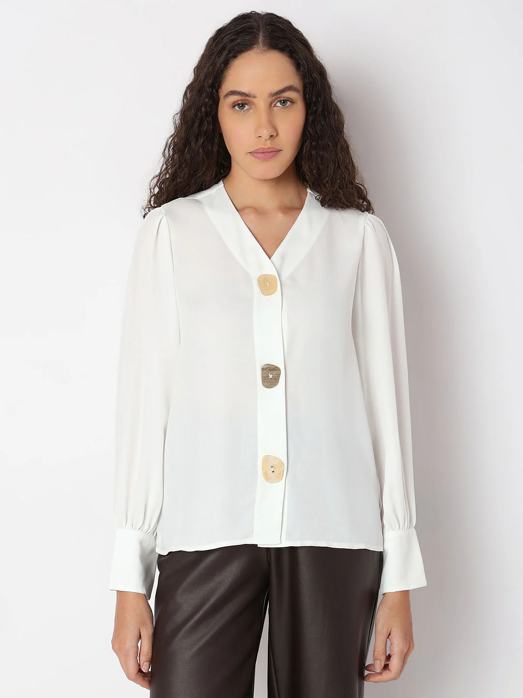 White Asymmetrical Button Top - Image 2