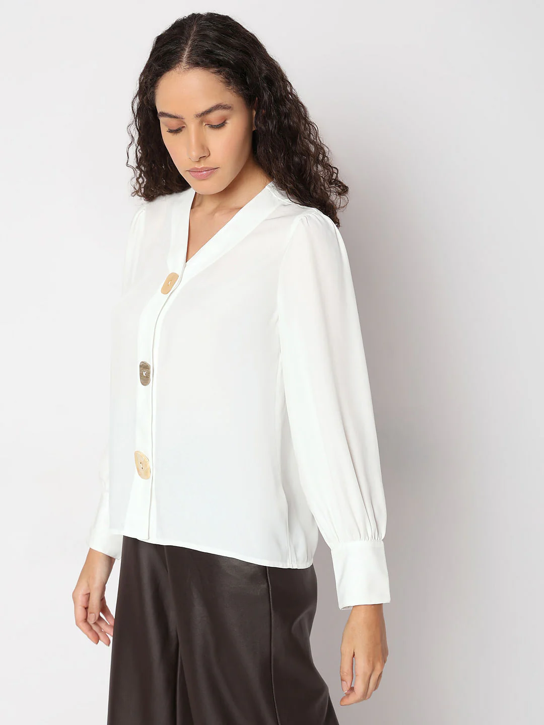 White Asymmetrical Button Top - Image 3