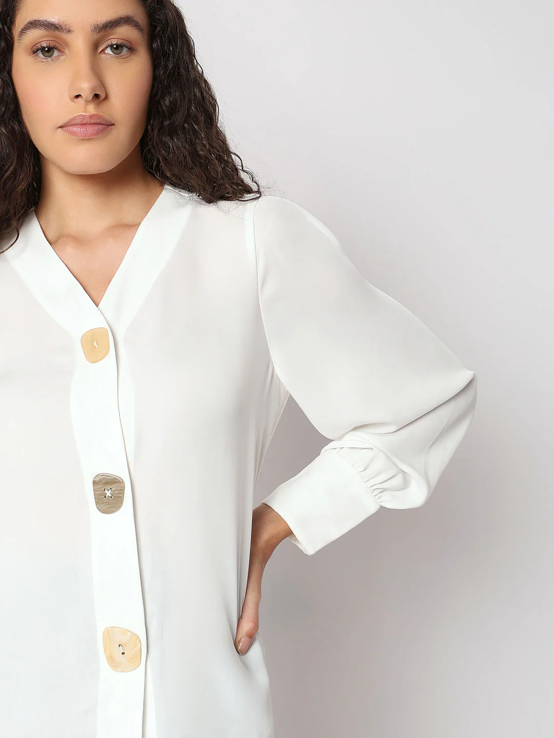 White Asymmetrical Button Top - Image 6