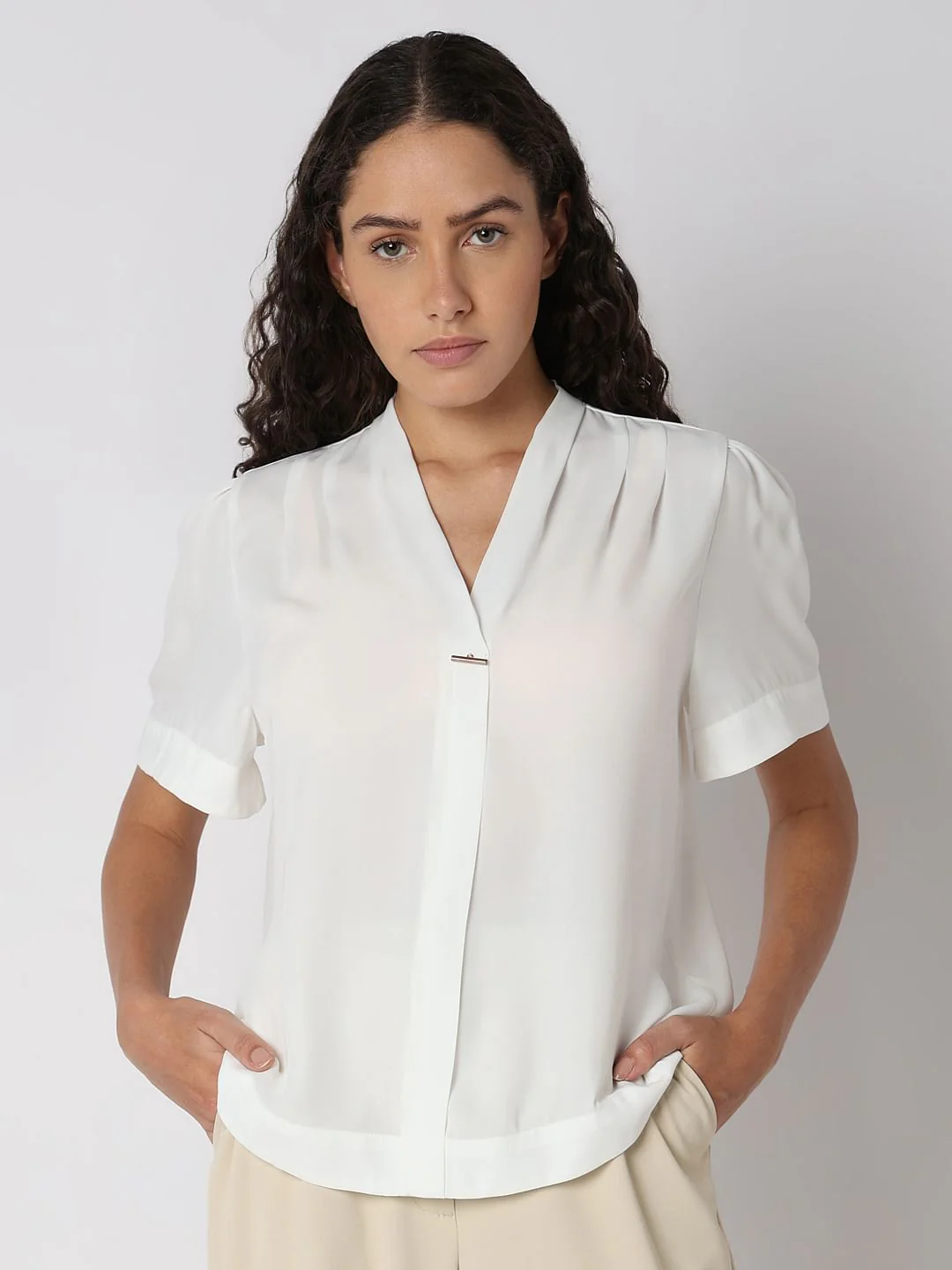White V-Neck Top - Image 2