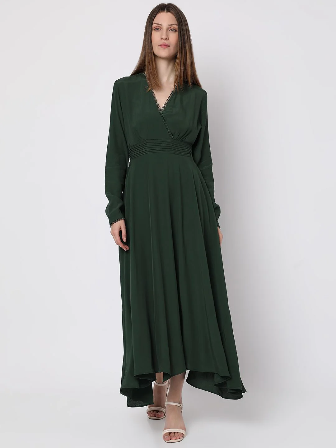 Dark Green V-Neck Maxi Dress - Image 2