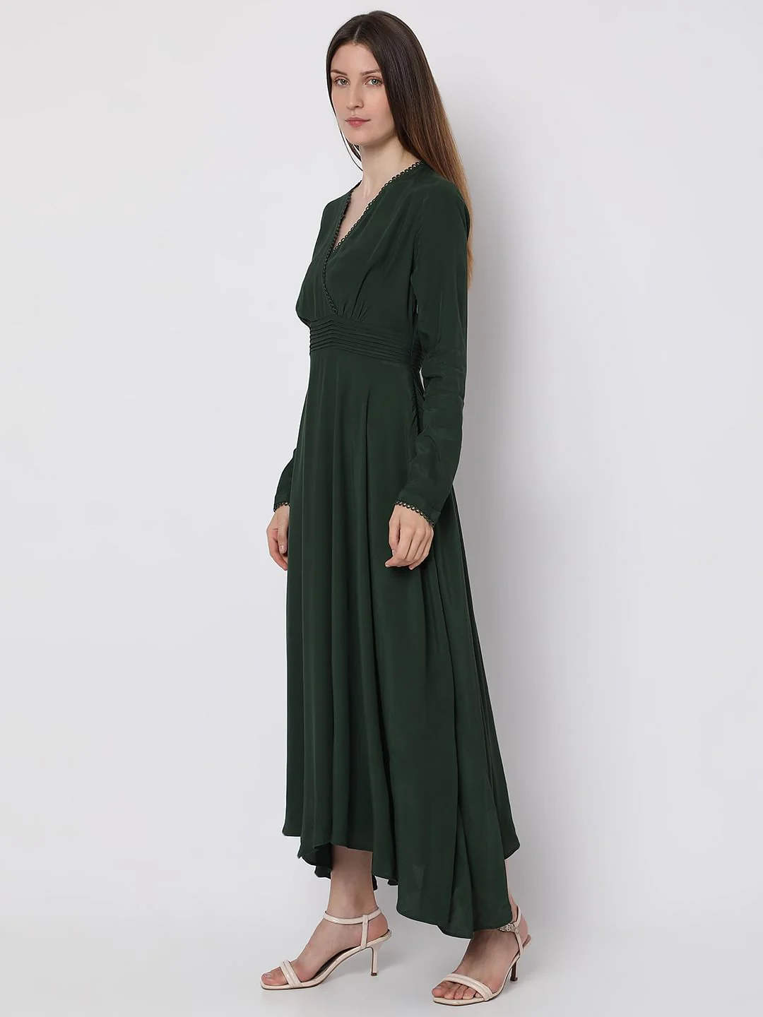 Dark Green V-Neck Maxi Dress - Image 3