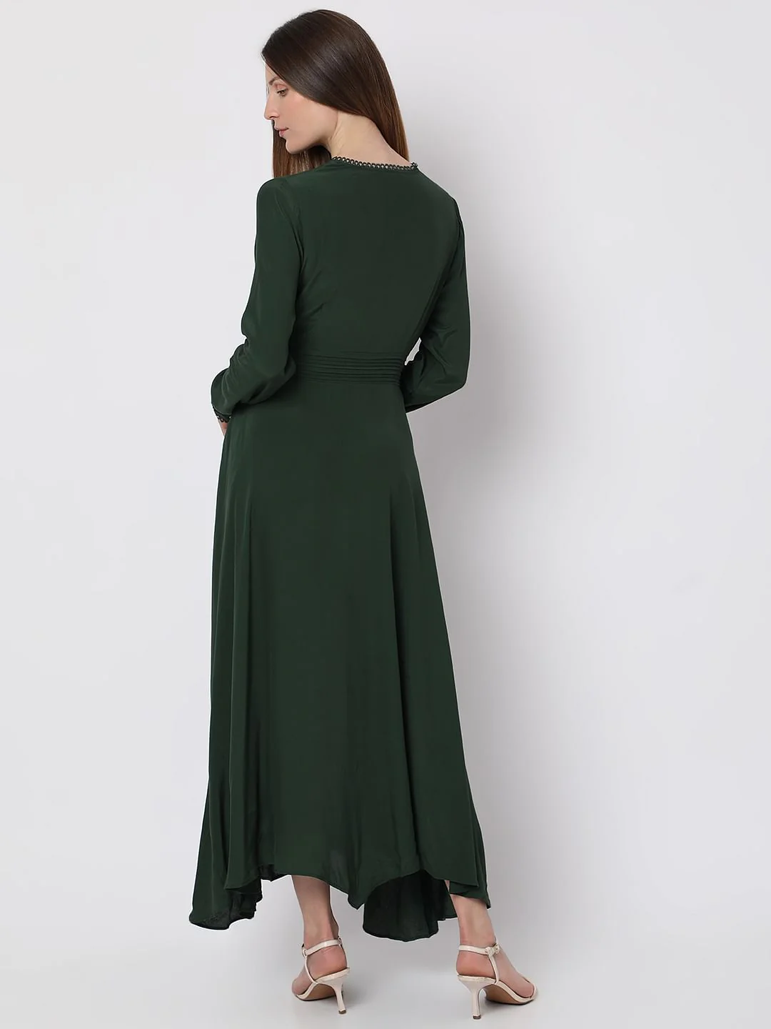 Dark Green V-Neck Maxi Dress - Image 4