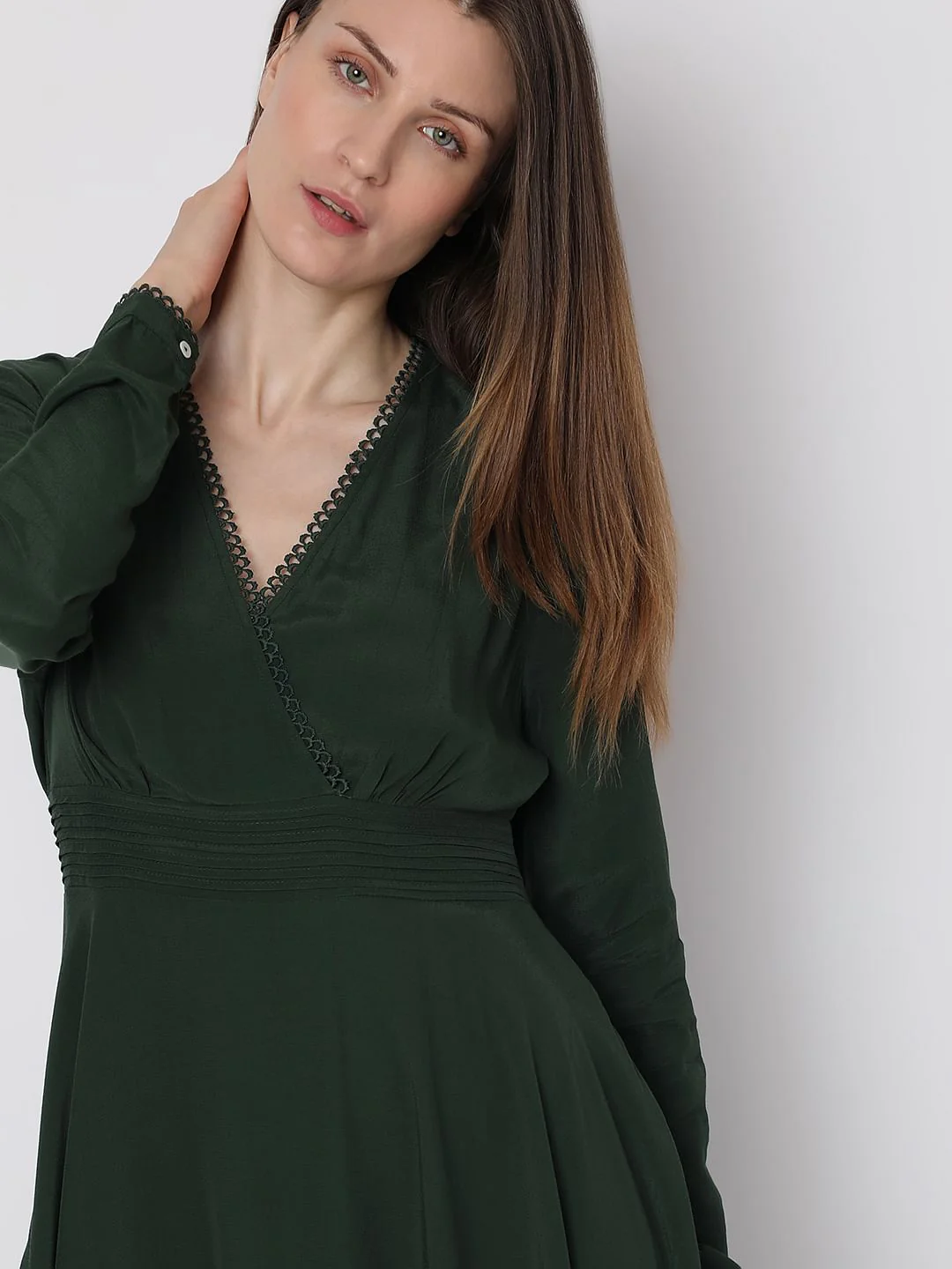 Dark Green V-Neck Maxi Dress - Image 5