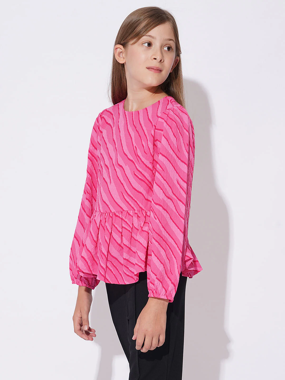 Girls Pink Printed Knit Top - Image 2