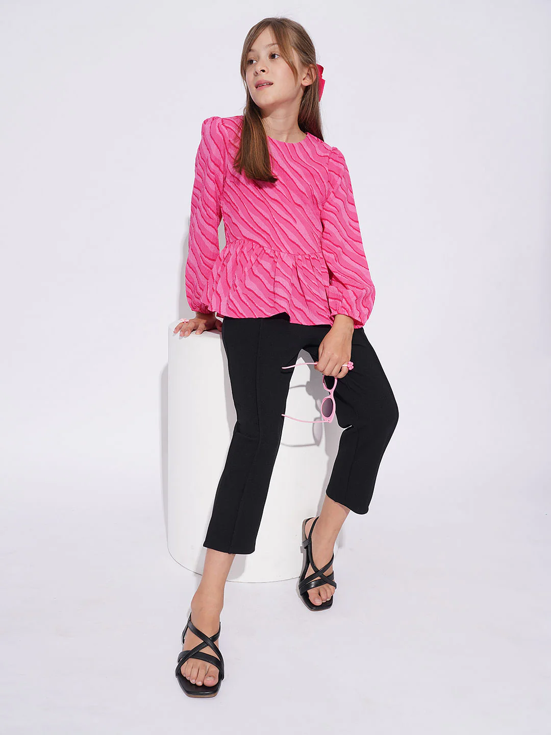 Girls Pink Printed Knit Top - Image 5