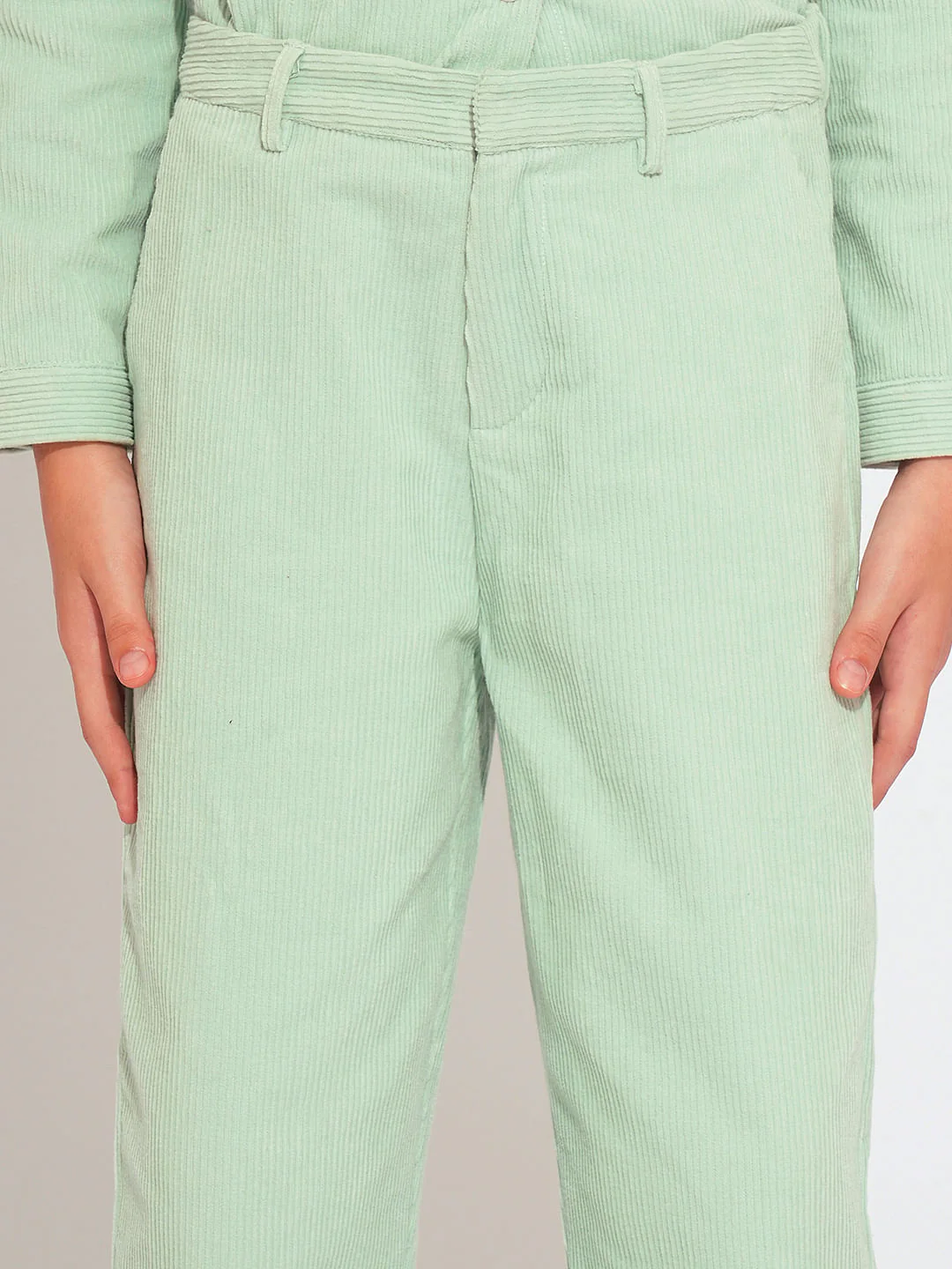 Girls Light Green Corduory Co-Ord Set Pant - Image 4