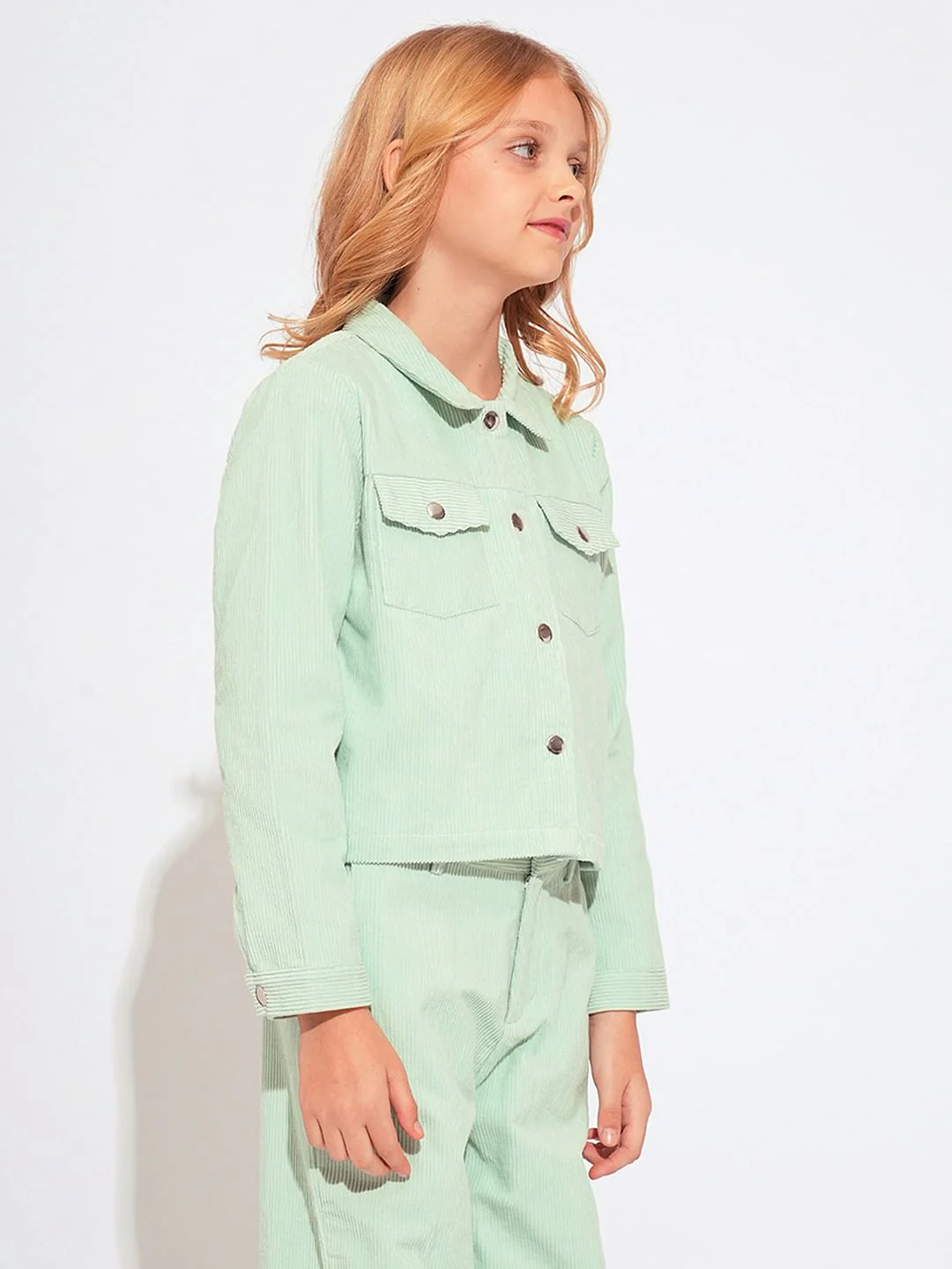 Girls Light Green Corduroy Co-Ord Set Shacket - Image 2