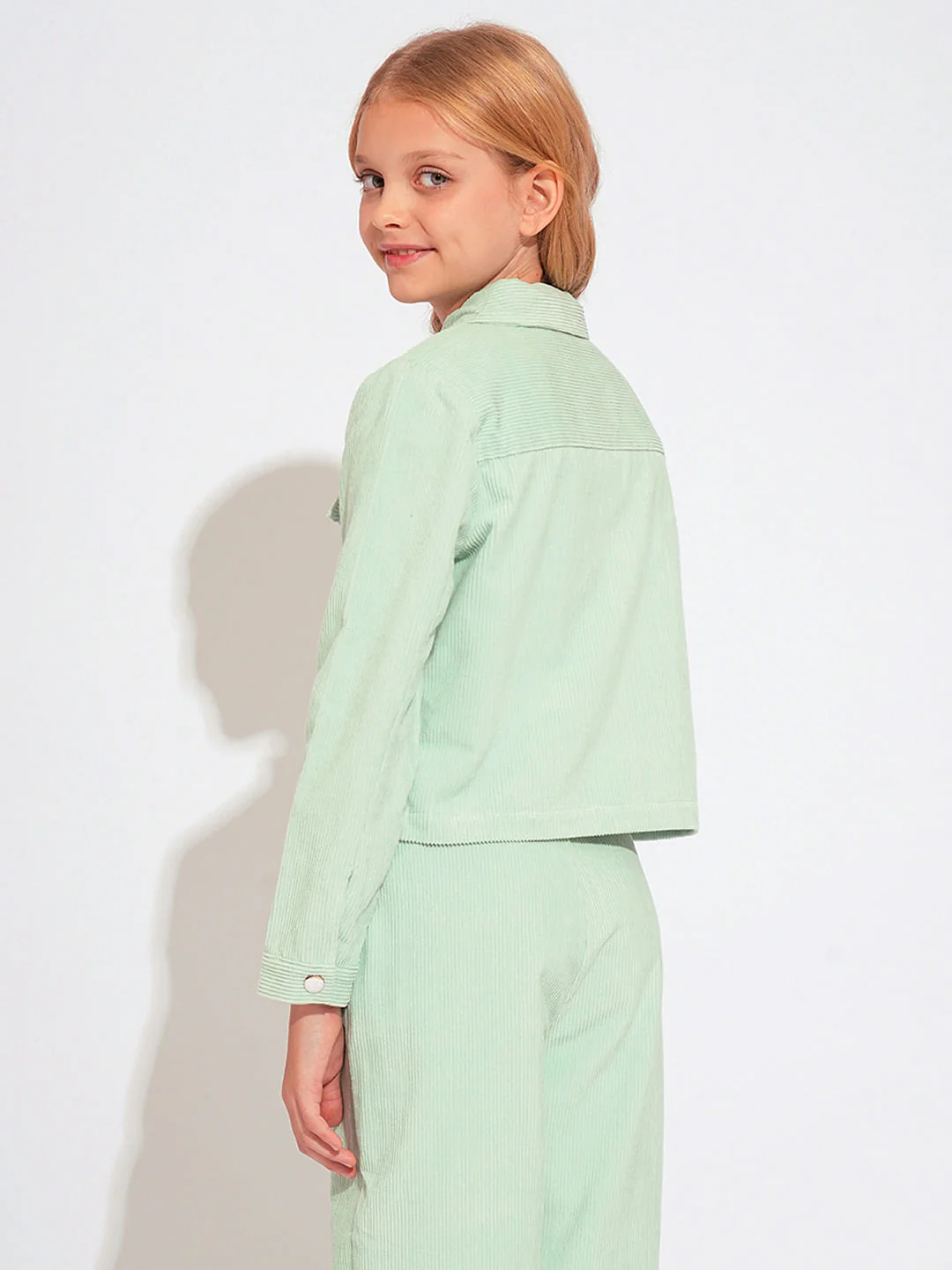 Girls Light Green Corduroy Co-Ord Set Shacket - Image 3