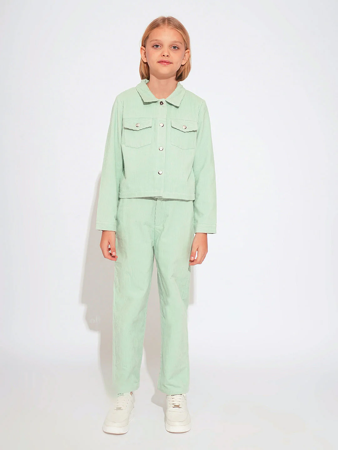 Girls Light Green Corduroy Co-Ord Set Shacket - Image 5