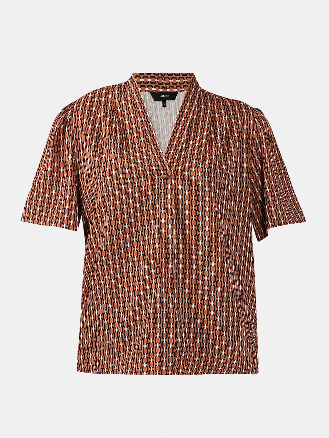 Brown Printed V Neck Top - Image 7
