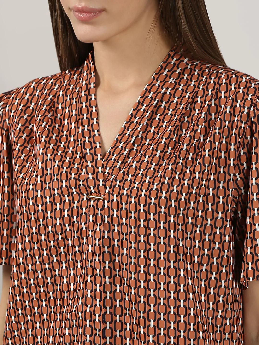 Brown Printed V Neck Top - Image 8