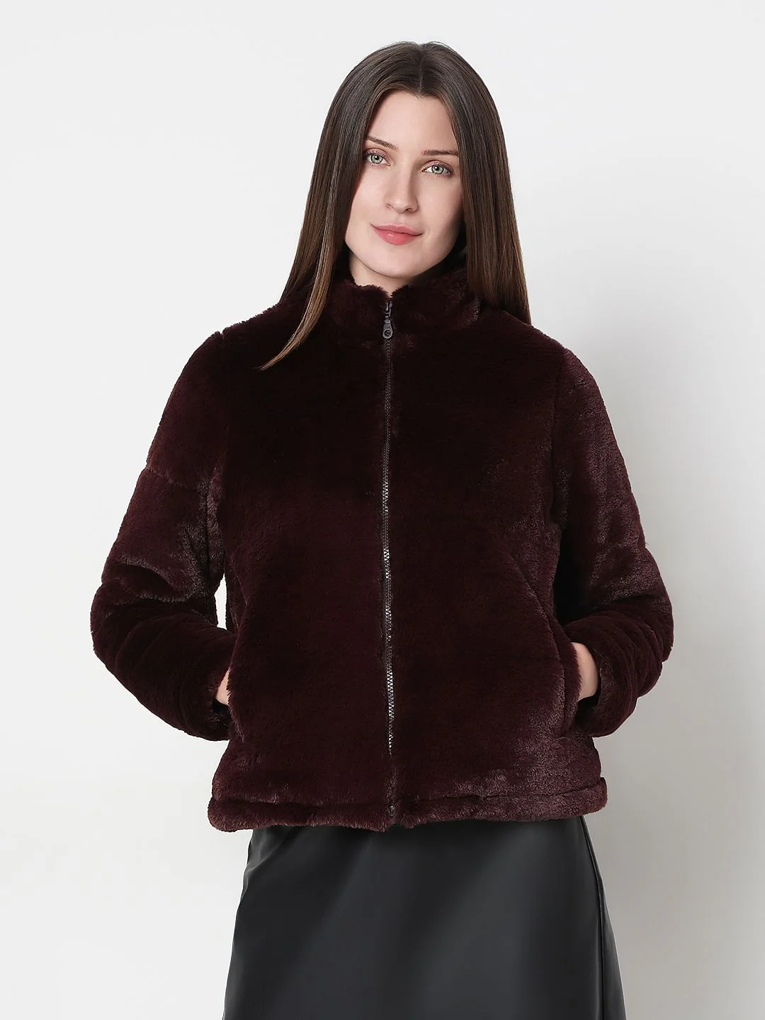 Chocolate Brown Faux Fur Short Jacket - Image 2