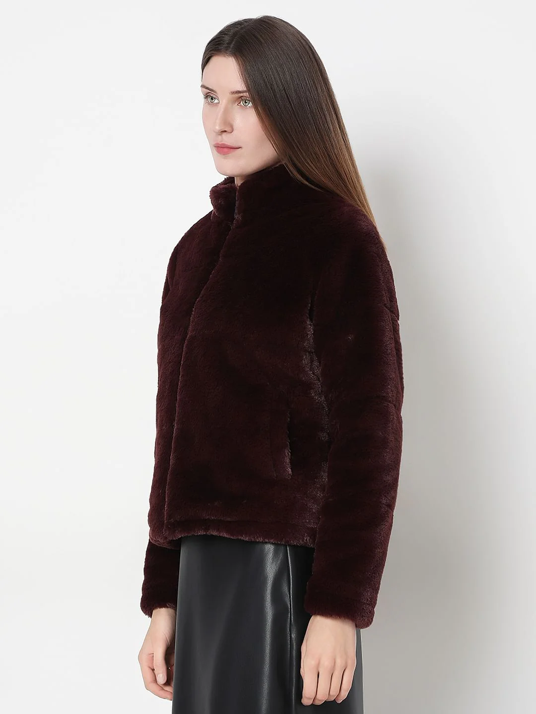 Chocolate Brown Faux Fur Short Jacket - Image 3