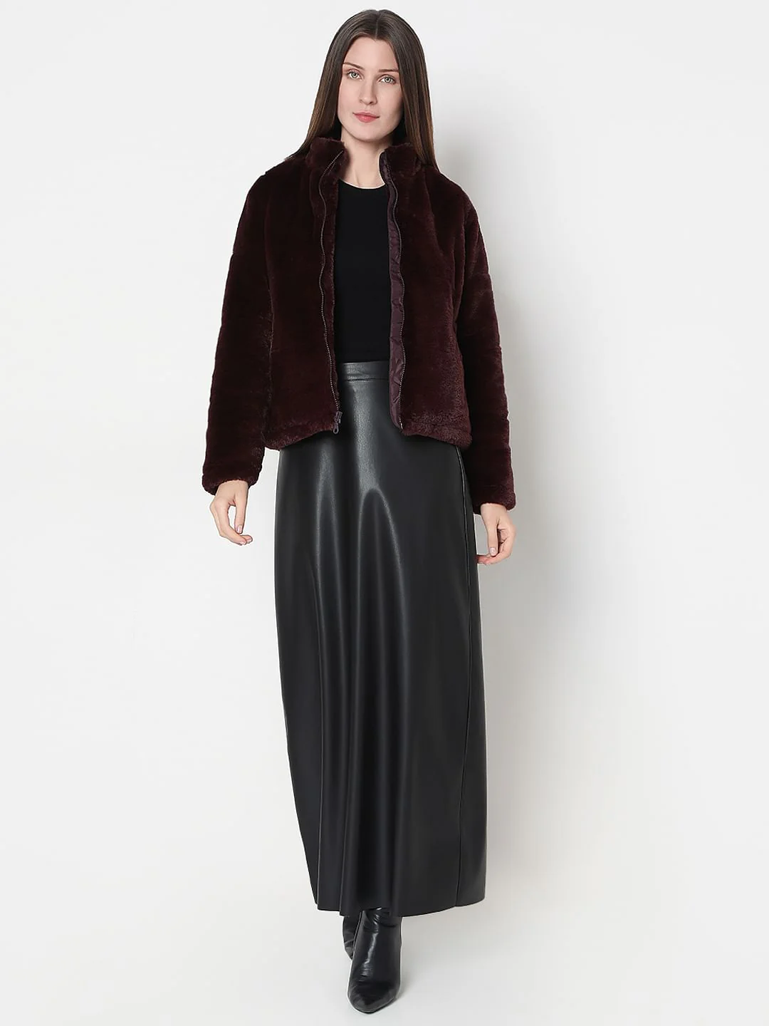 Chocolate Brown Faux Fur Short Jacket - Image 5