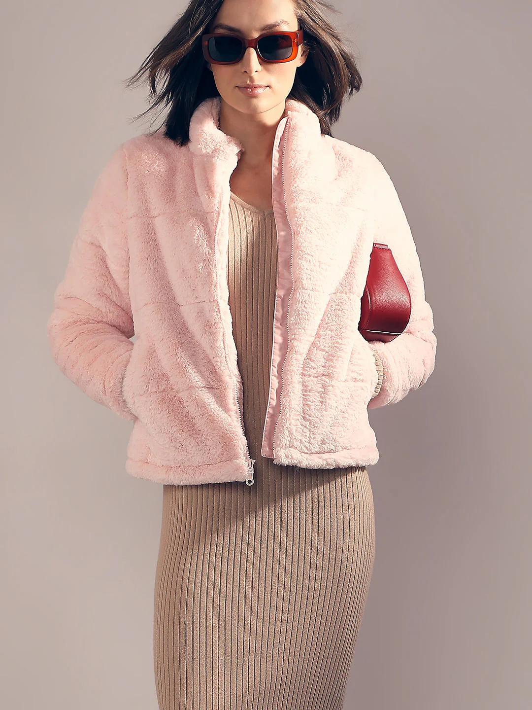 Light Pink Faux Fur Short Jacket
