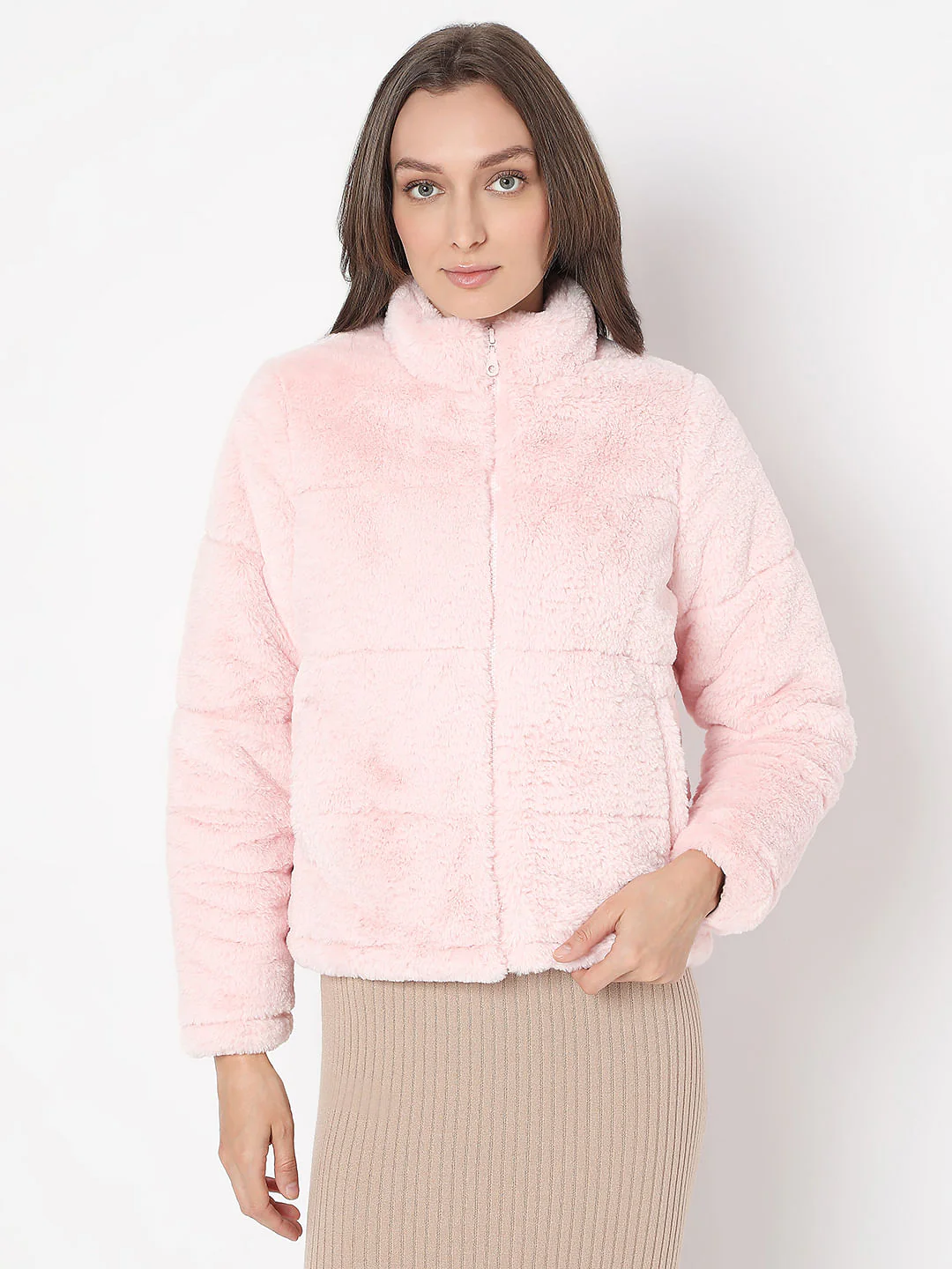 Light Pink Faux Fur Short Jacket - Image 2
