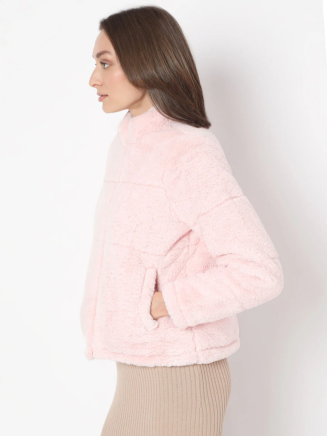 Light Pink Faux Fur Short Jacket - Image 3