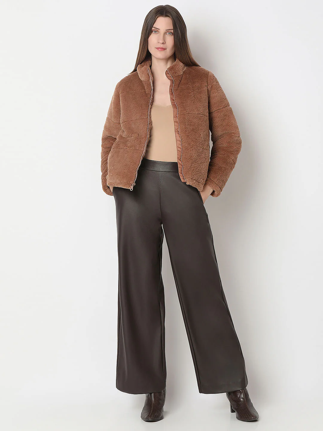 Light Brown Faux Fur Jacket - Image 5
