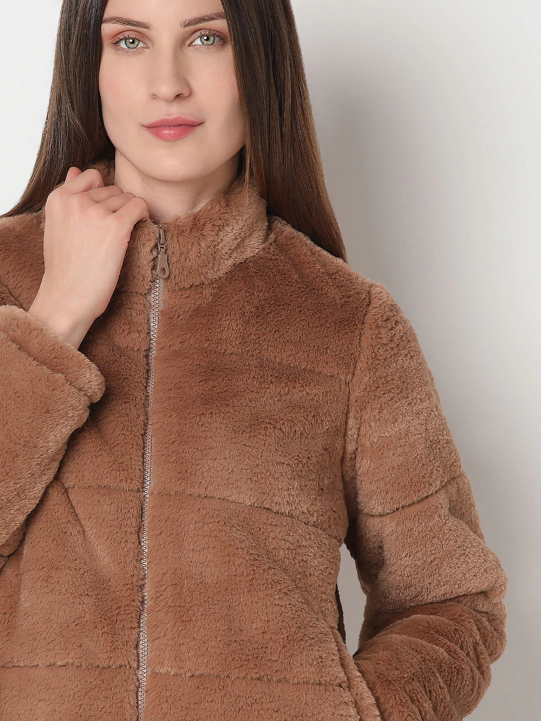 Light Brown Faux Fur Jacket - Image 6