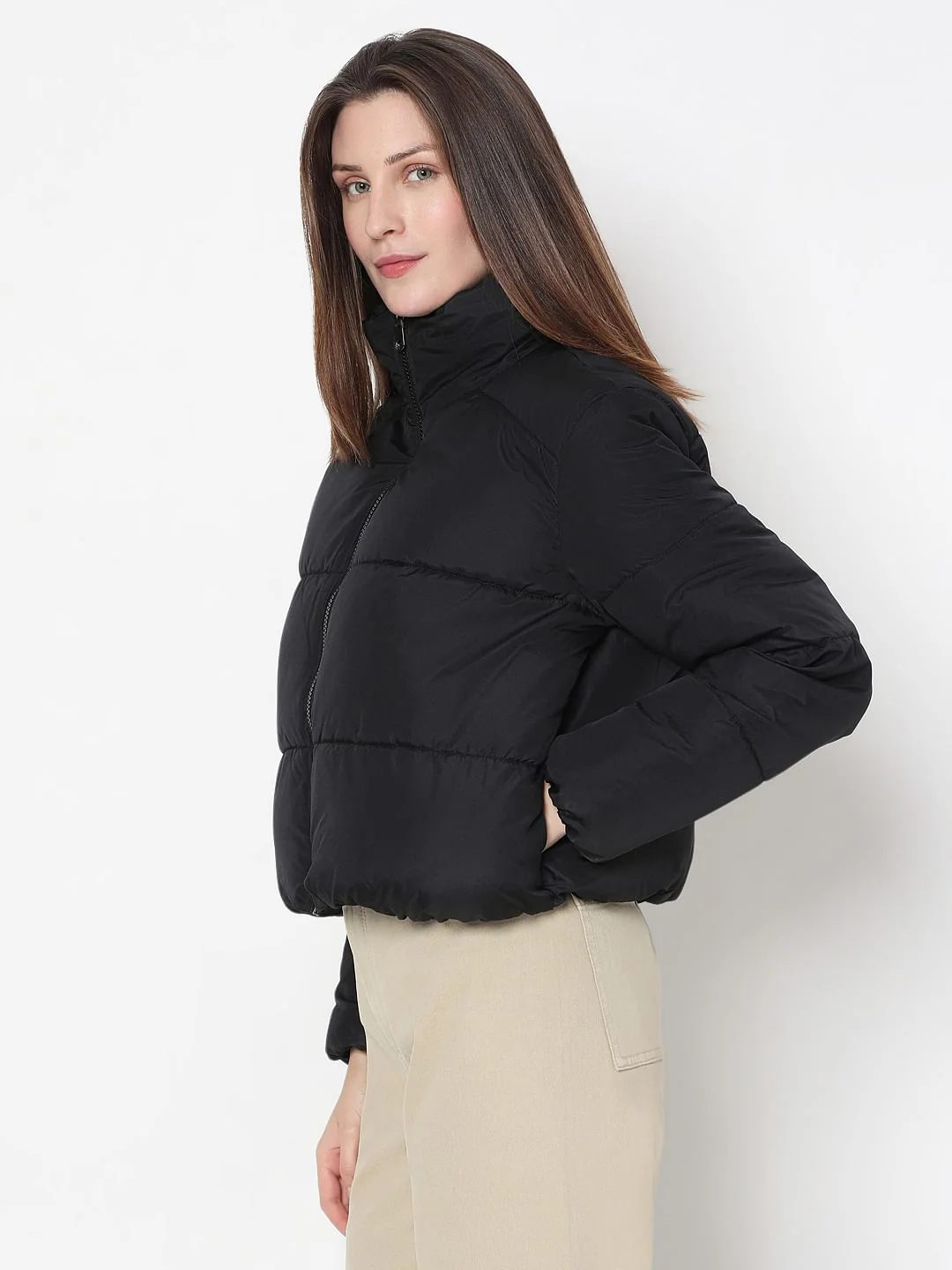 Black High Neck Puffer Jacket - Image 3