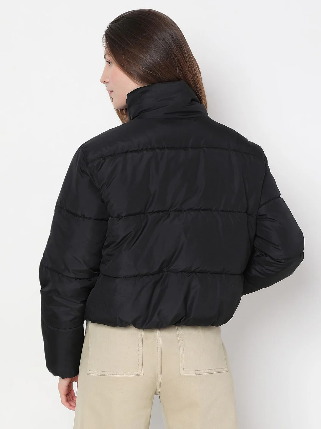 Black High Neck Puffer Jacket - Image 4