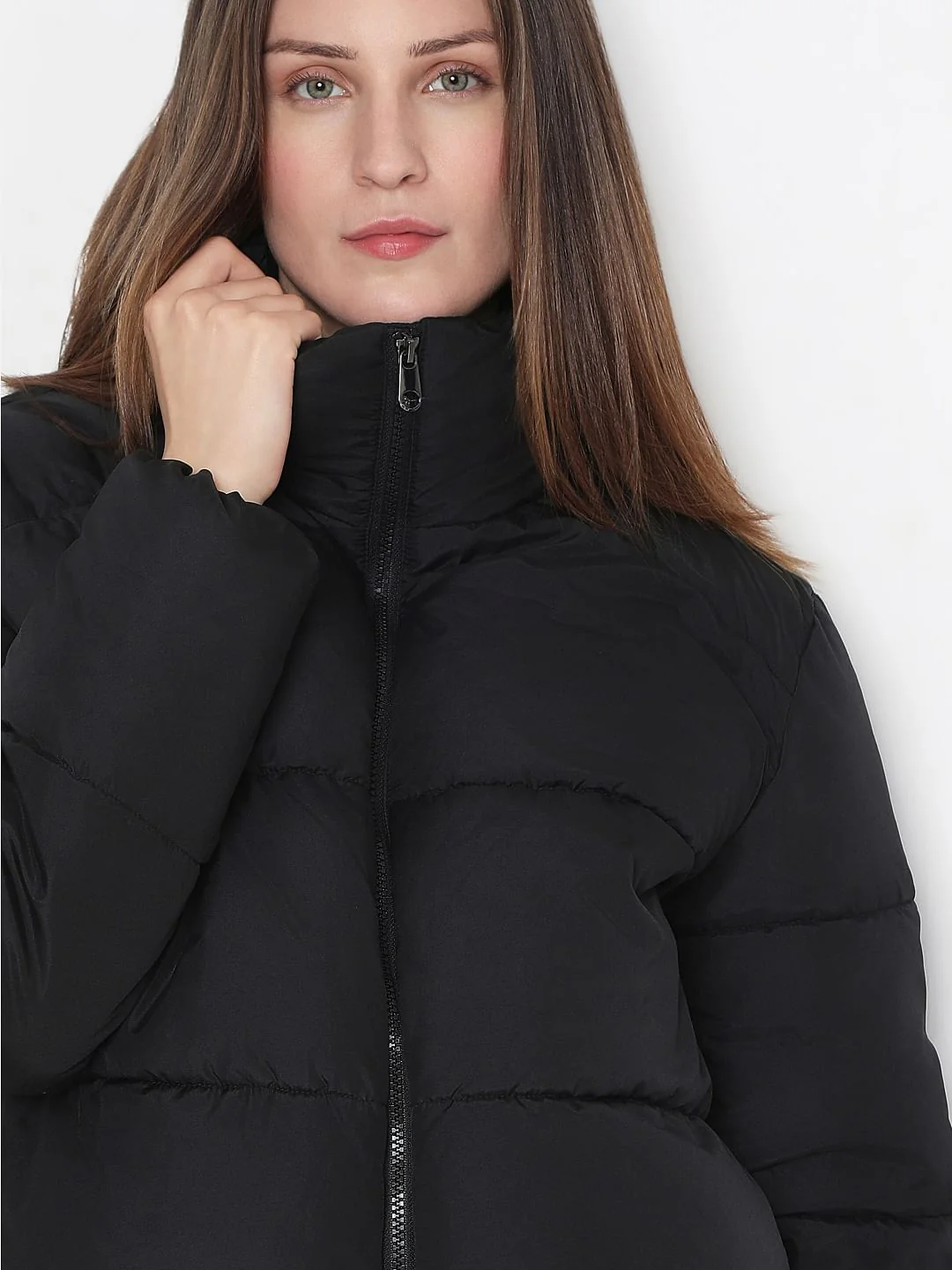Black High Neck Puffer Jacket - Image 6