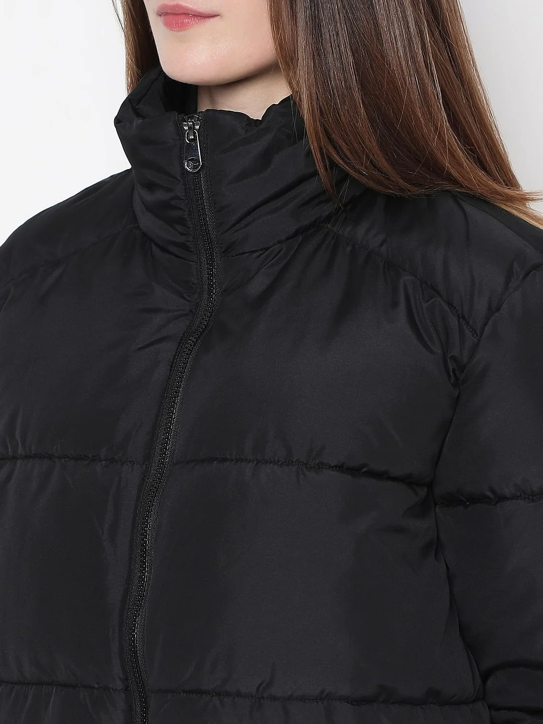 Black High Neck Puffer Jacket - Image 8