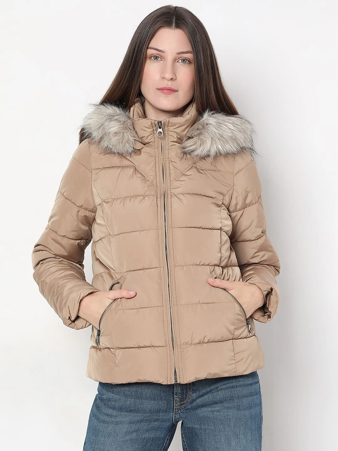 Brown Fur Hooded Puffer Jacket - Image 2