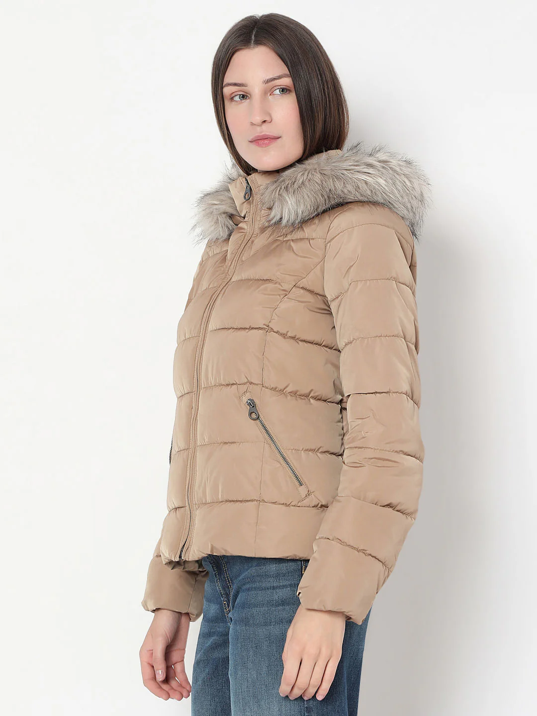 Brown Fur Hooded Puffer Jacket - Image 3