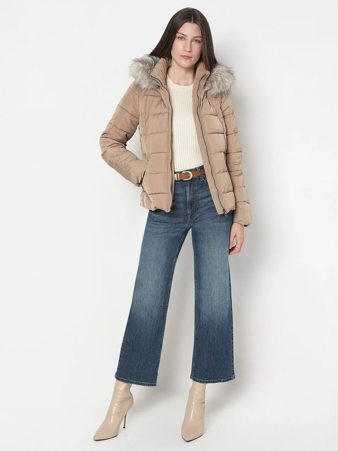Brown Fur Hooded Puffer Jacket - Image 5